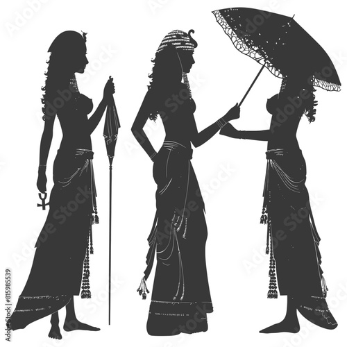 Silhouette independent egyptian women wearing tob sebleh with umbrella black color only