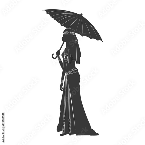 Silhouette independent egyptian women wearing tob sebleh with umbrella black color only