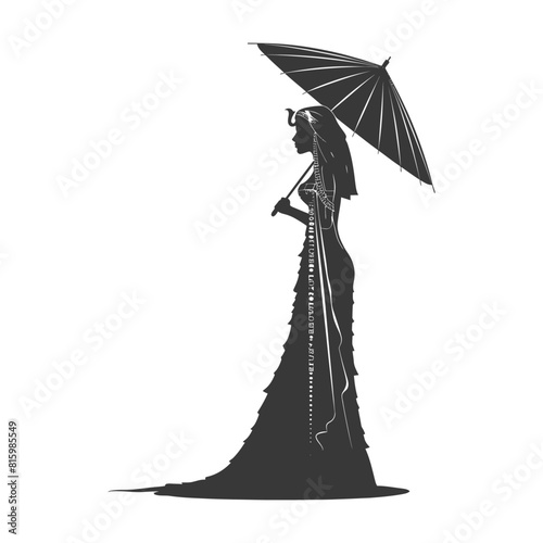 Silhouette independent egyptian women wearing tob sebleh with umbrella black color only