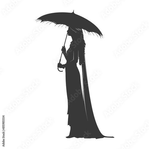 Silhouette independent egyptian women wearing tob sebleh with umbrella black color only