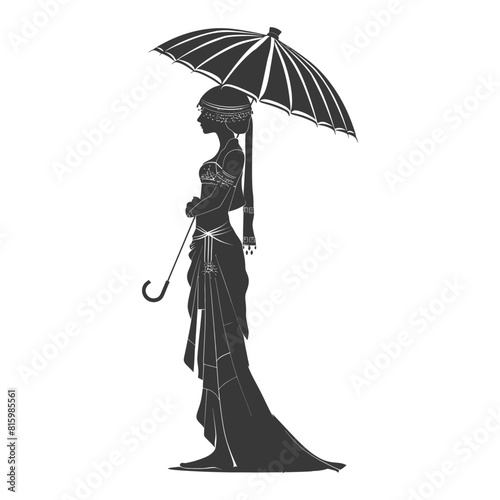 Silhouette independent egyptian women wearing tob sebleh with umbrella black color only