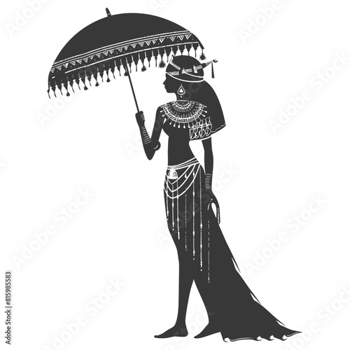 Silhouette independent egyptian women wearing tob sebleh with umbrella black color only