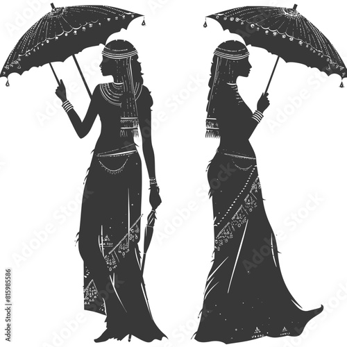 Silhouette independent egyptian women wearing tob sebleh with umbrella black color only