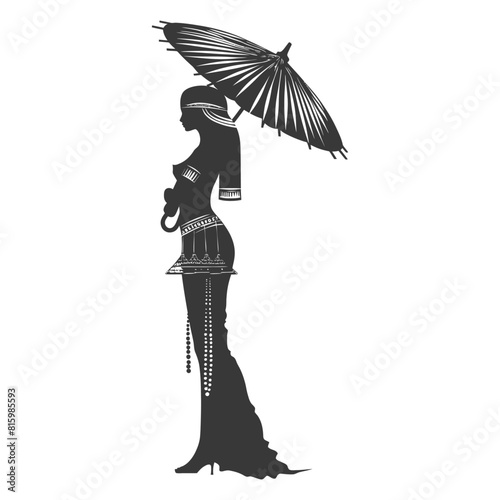 Silhouette independent egyptian women wearing tob sebleh with umbrella black color only