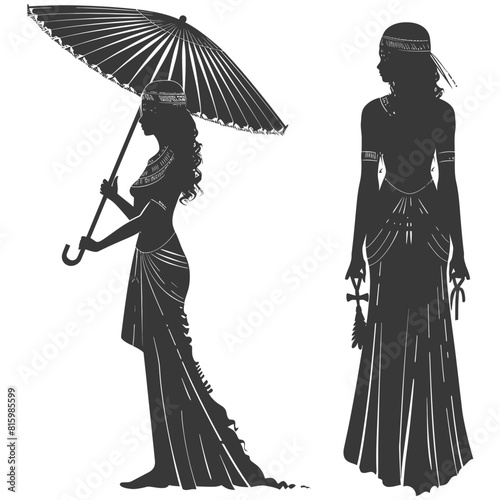Silhouette independent egyptian women wearing tob sebleh with umbrella black color only