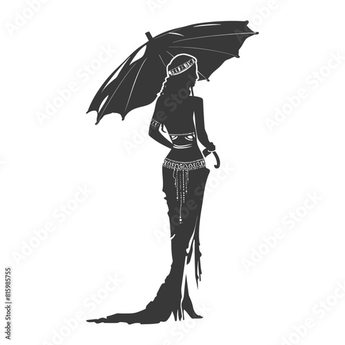 Silhouette independent egyptian women wearing tob sebleh with umbrella black color only
