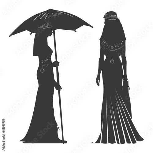 Silhouette independent egyptian women wearing tob sebleh with umbrella black color only