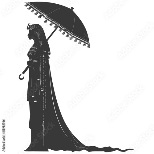 Silhouette independent egyptian women wearing tob sebleh with umbrella black color only
