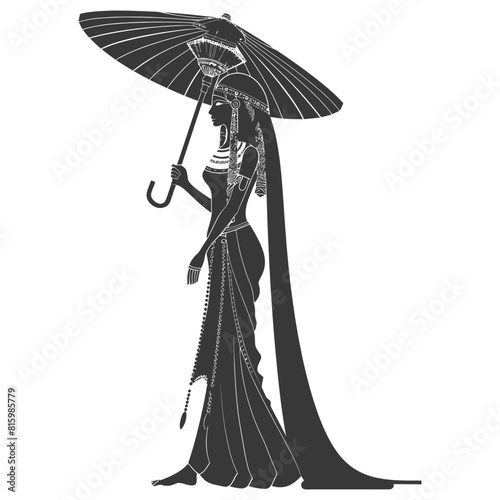 Silhouette independent egyptian women wearing tob sebleh with umbrella black color only