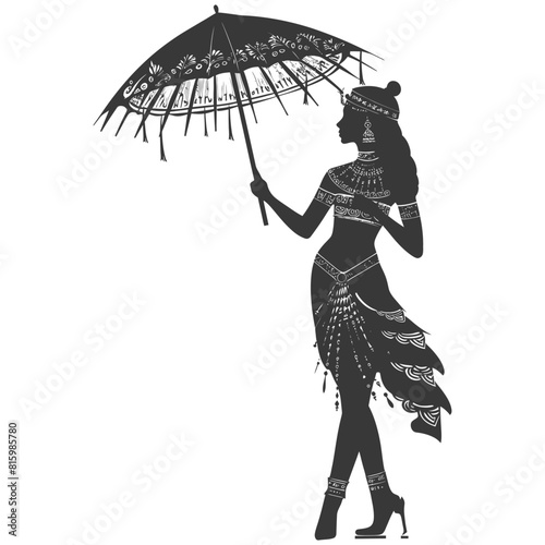 Silhouette independent egyptian women wearing tob sebleh with umbrella black color only