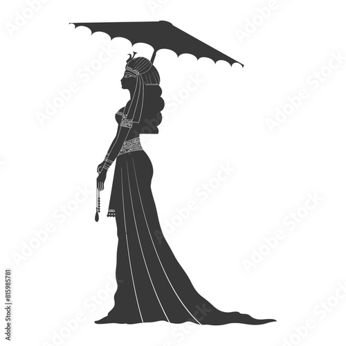 Silhouette independent egyptian women wearing tob sebleh with umbrella black color only