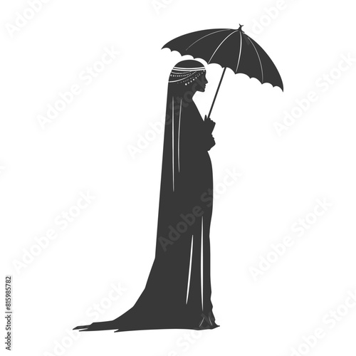 Silhouette independent egyptian women wearing tob sebleh with umbrella black color only
