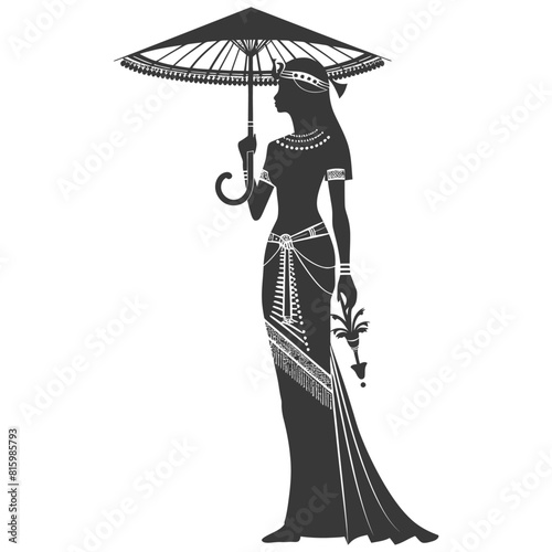 Silhouette independent egyptian women wearing tob sebleh with umbrella black color only