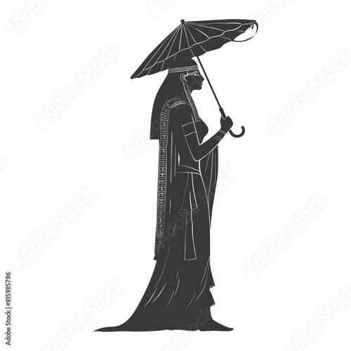 Silhouette independent egyptian women wearing tob sebleh with umbrella black color only