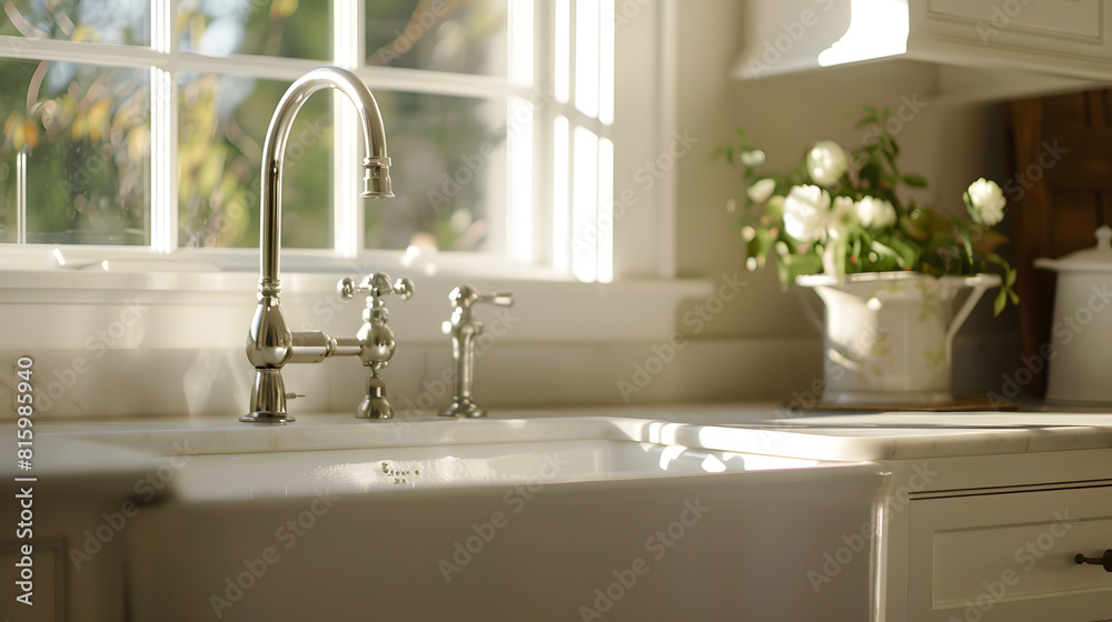Farmhouse Sink as the focal point of a classic interior The photo captures the enduring appeal of traditional design elements that stand the test of time : Generative AI Farmhouse Sink as the focal point of a classic interior The photo captures the enduring appeal of traditional design elements that stand the test of time : Generative AI