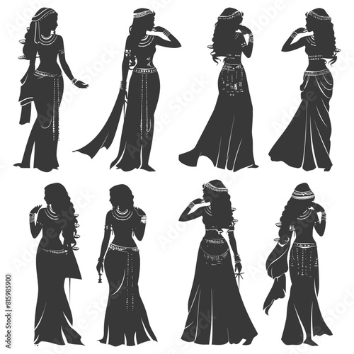 Silhouette independent egyptian women wearing tob sebleh black color only