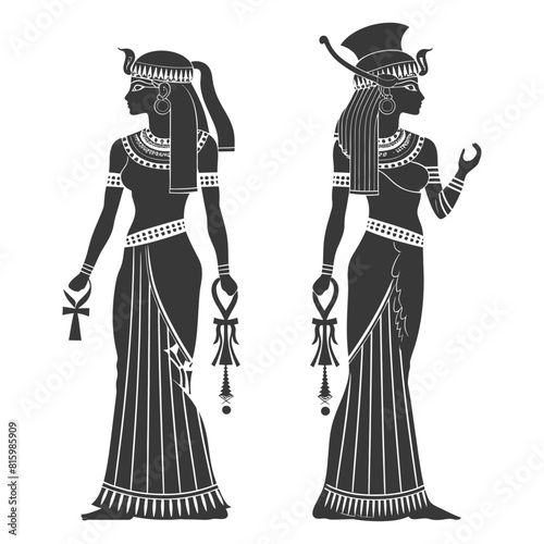 Silhouette independent egyptian women wearing tob sebleh black color only