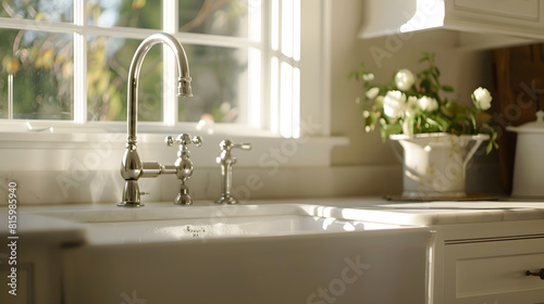 Farmhouse Sink as the focal point of a classic interior The photo captures the enduring appeal of traditional design elements that stand the test of time   Generative AI