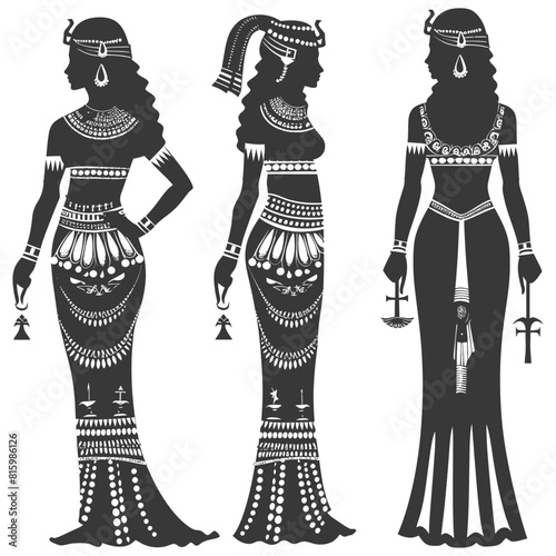 Silhouette independent egyptian women wearing tob sebleh black color only