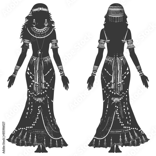 Silhouette independent egyptian women wearing tob sebleh black color only photo