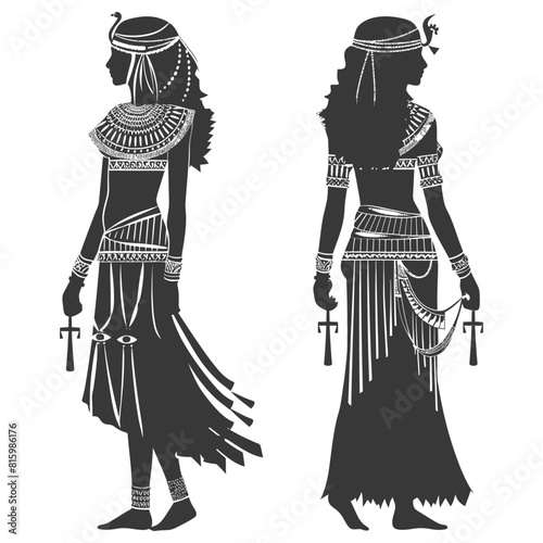Silhouette independent egyptian women wearing tob sebleh black color only