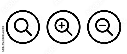 Search and zoom icon on circle line. Magnifying glass concept
