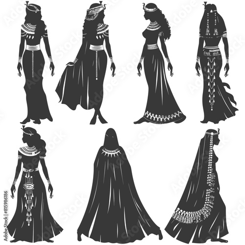 Silhouette independent egyptian women wearing tob sebleh black color only