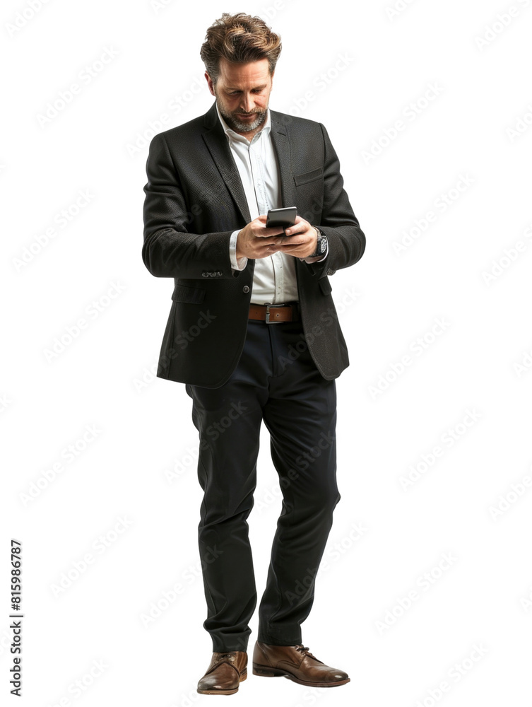 Business using smart phone for messaging white background Business using smart phone for messaging white background
