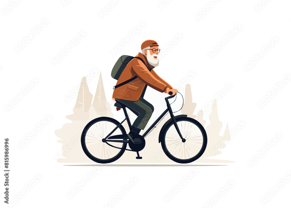 Fototapeta premium old man riding bicycle vector flat minimalistic isolated illustration