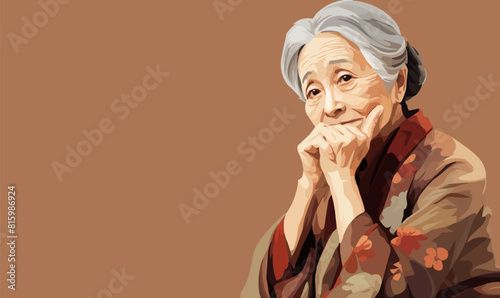 old asian woman isolated vector style with transparent background illustration