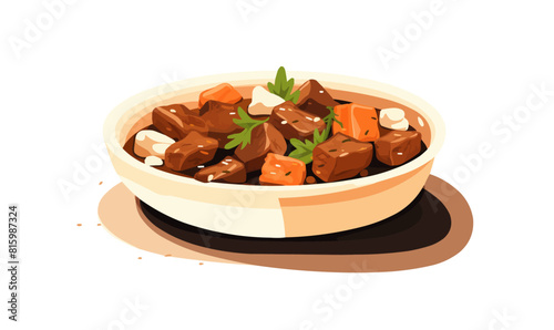 A bowl of food with meat and carrots