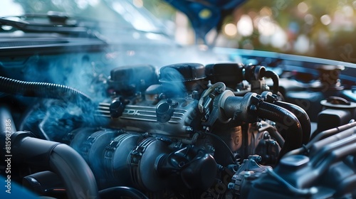 Powerful Car Engine Closeup Revealing Internal Mechanical Components and Energy in Motion