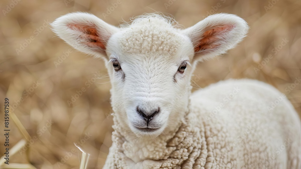 innocent lamb closeup gentle eyes reflecting purity and curiosity in cute baby sheep portrait