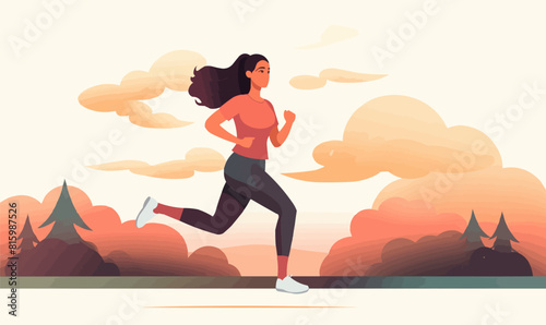 Woman Jogging vector flat minimalistic isolated illustration