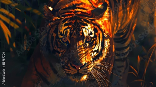 intense cinematic portrait of a majestic tiger dramatic lighting and shadow digital painting