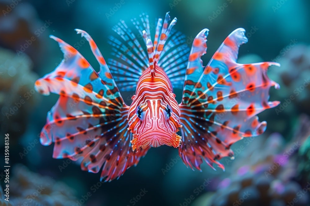 Exotic Lionfish with striking patterns and venomous spines, representing marine diversity. Exotic Lionfish with striking patterns and venomous spines, representing marine diversity.