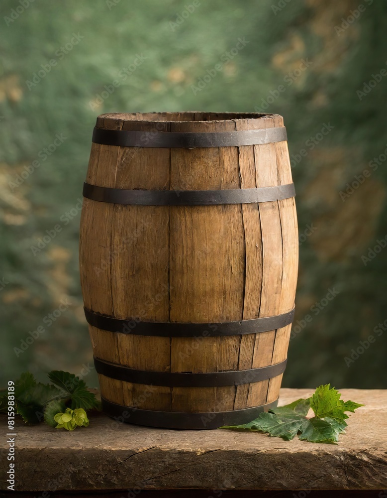 Wooden barrel on a table and textured background Wooden barrel on a table and textured background