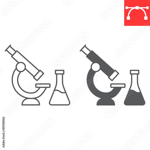 Laboratory line and glyph icon, lab and science, microscope with flask vector icon, vector graphics, editable stroke outline sign, eps 10.