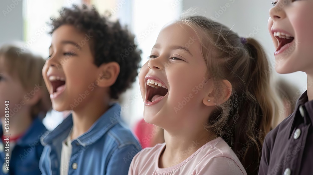 joyful childrens choir singing together in music class candid photography joyful childrens choir singing together in music class candid photography
