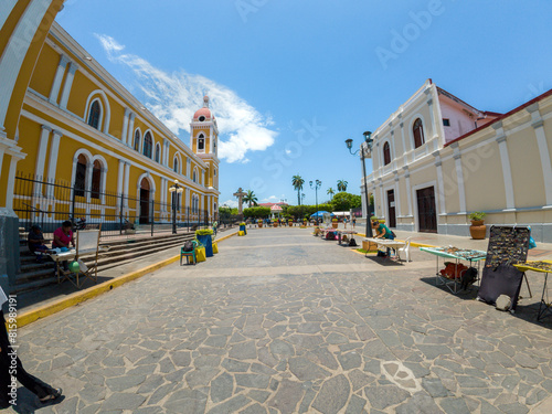 Beautiful view of the colonial city of Granada Nicaragua, Its majestic yellow cathedral, Guadalupe Church, the convent museum anda the calzada streets