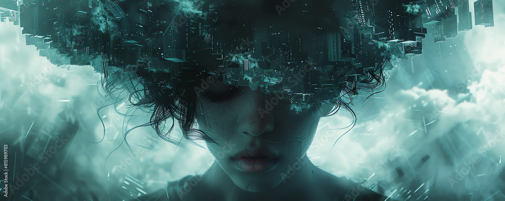 Depict the intersection of psychological concepts and futuristic ...