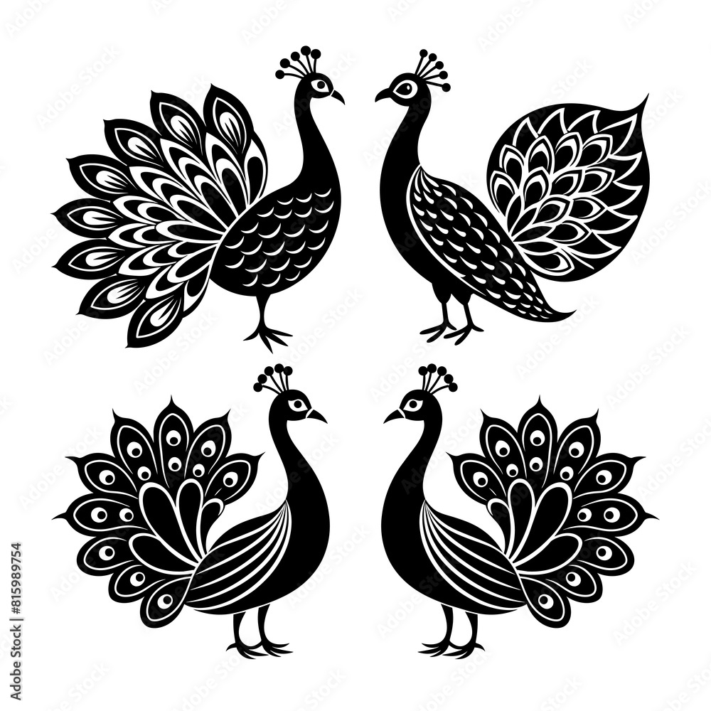 Fototapeta premium three black and white birds with a design that says three .