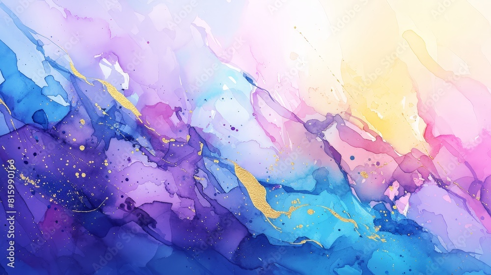 Blue, Purple, and Gold Watercolor Painting Blue, Purple, and Gold Watercolor Painting