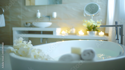 Stylish interior of modern bathroom : Generative AI