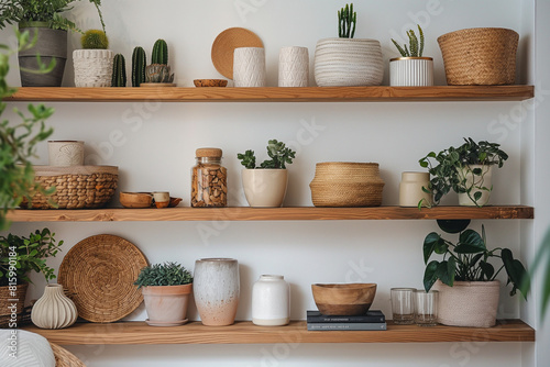 Wallpaper Mural Wooden shelves with beautiful plants and pots Torontodigital.ca