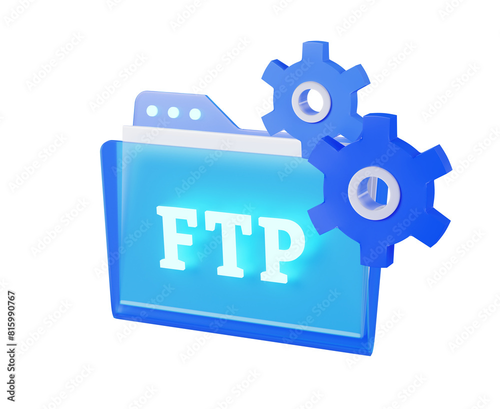 File transfer protocol management system 3d illustration and two gear spinning File transfer protocol management system 3d illustration and two gear spinning