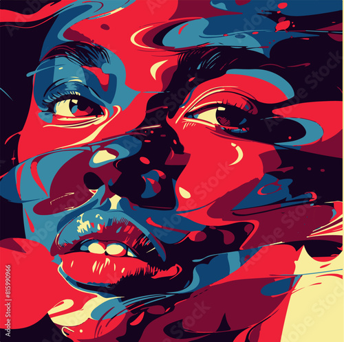 An abstract illustration showcasing the captivating beauty of a stunning model's face, adorned with intricate patterns