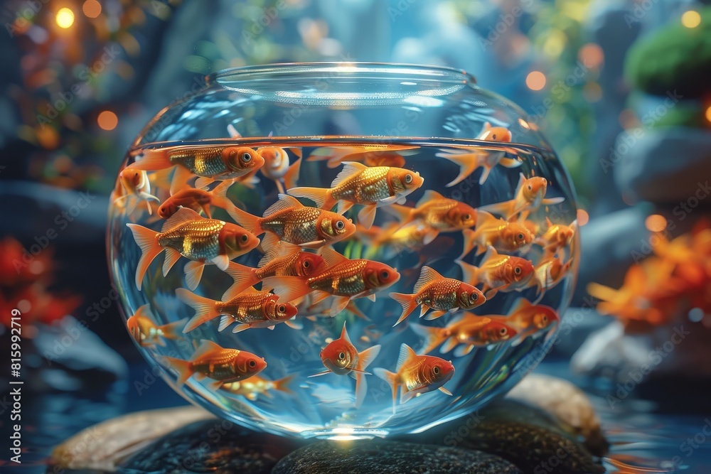 Goldfish in a clear bowl, suitable for pet care articles or aquatic themes. Goldfish in a clear bowl, suitable for pet care articles or aquatic themes.