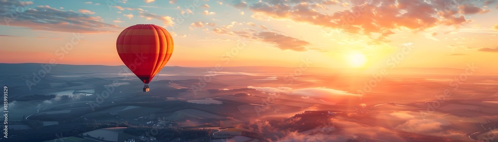 Vibrant Sunrise Hot Air Balloon Flight Into a New Adventure Embracing the Energy of New Beginnings Concept with Expansive Copy Space Vibrant Sunrise Hot Air Balloon Flight Into a New Adventure Embracing the Energy of New Beginnings Concept with Expansive Copy Space