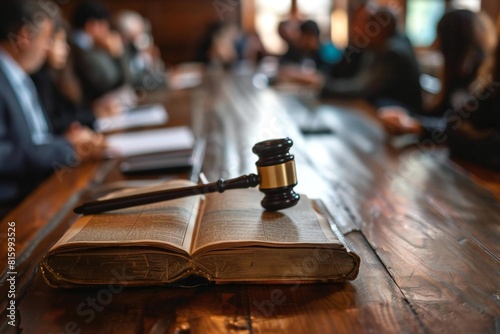 Legal Essentials: Law Book and Gavel on Table photo